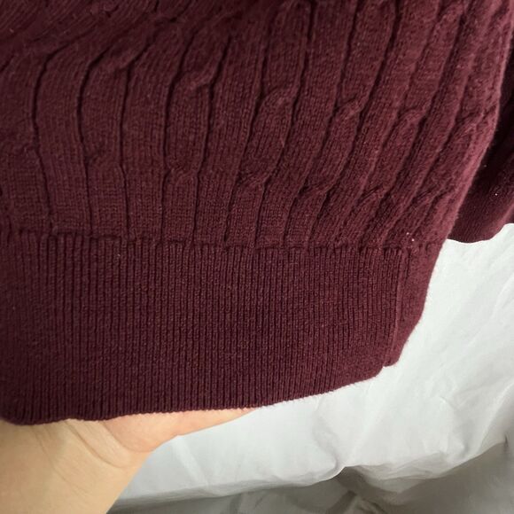 Talbots Petite Sweater Womens Medium Burgundy Cable Knit V Neck - Picture 10 of 11